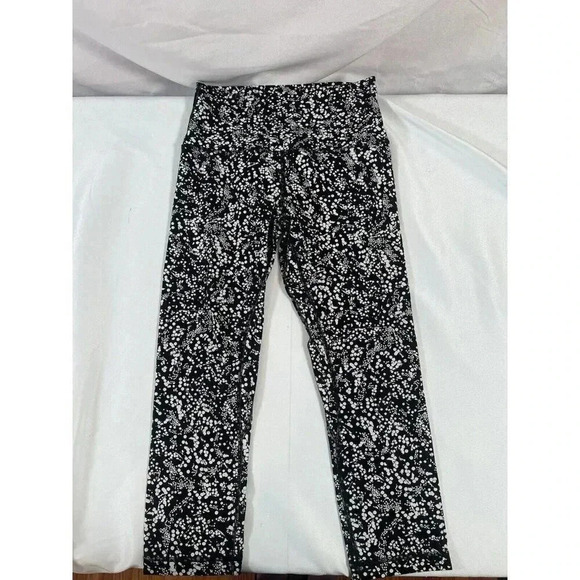 Lululemon Wunder Under Crop High Rise Legging Sz 6 Black White - Picture 1 of 7